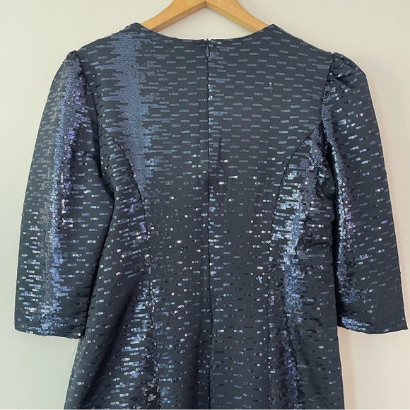 NEW Guillaume Navy Blue Luxe Sequin Dress with Puff Shoulder Size Large (bin 1Z) - Picture 6 of 8